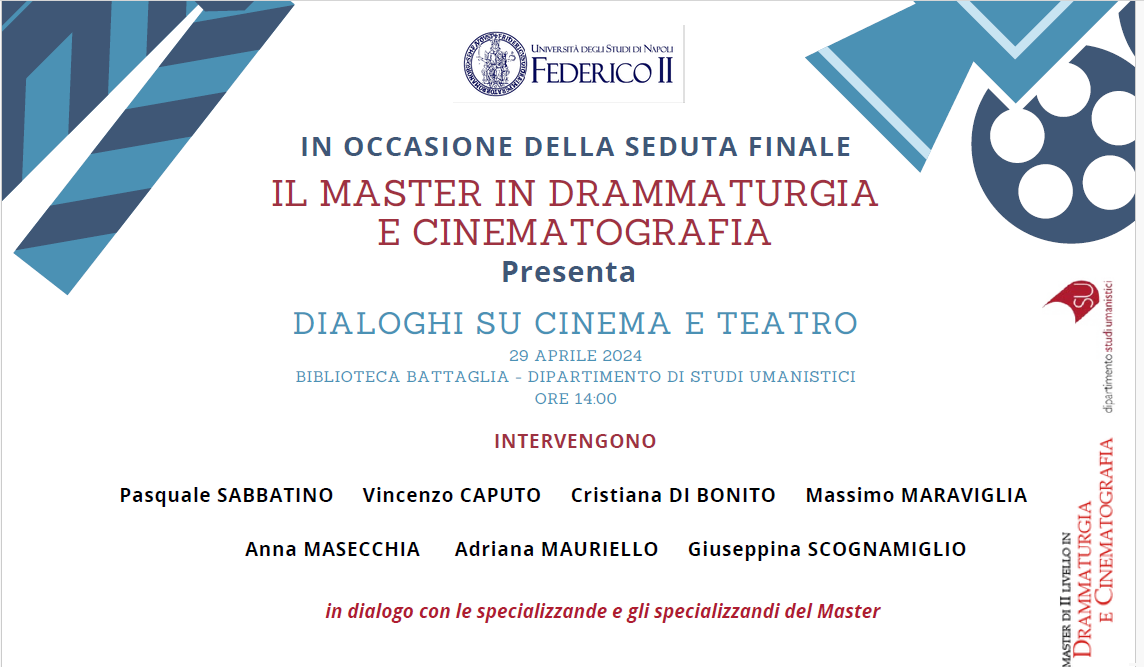 Immagine copertina dell'articolo “Dialoghi su cinema e teatro” seminario conclusivo del master in Drammaturgia e cinematografia (a. a. 2022/2023)