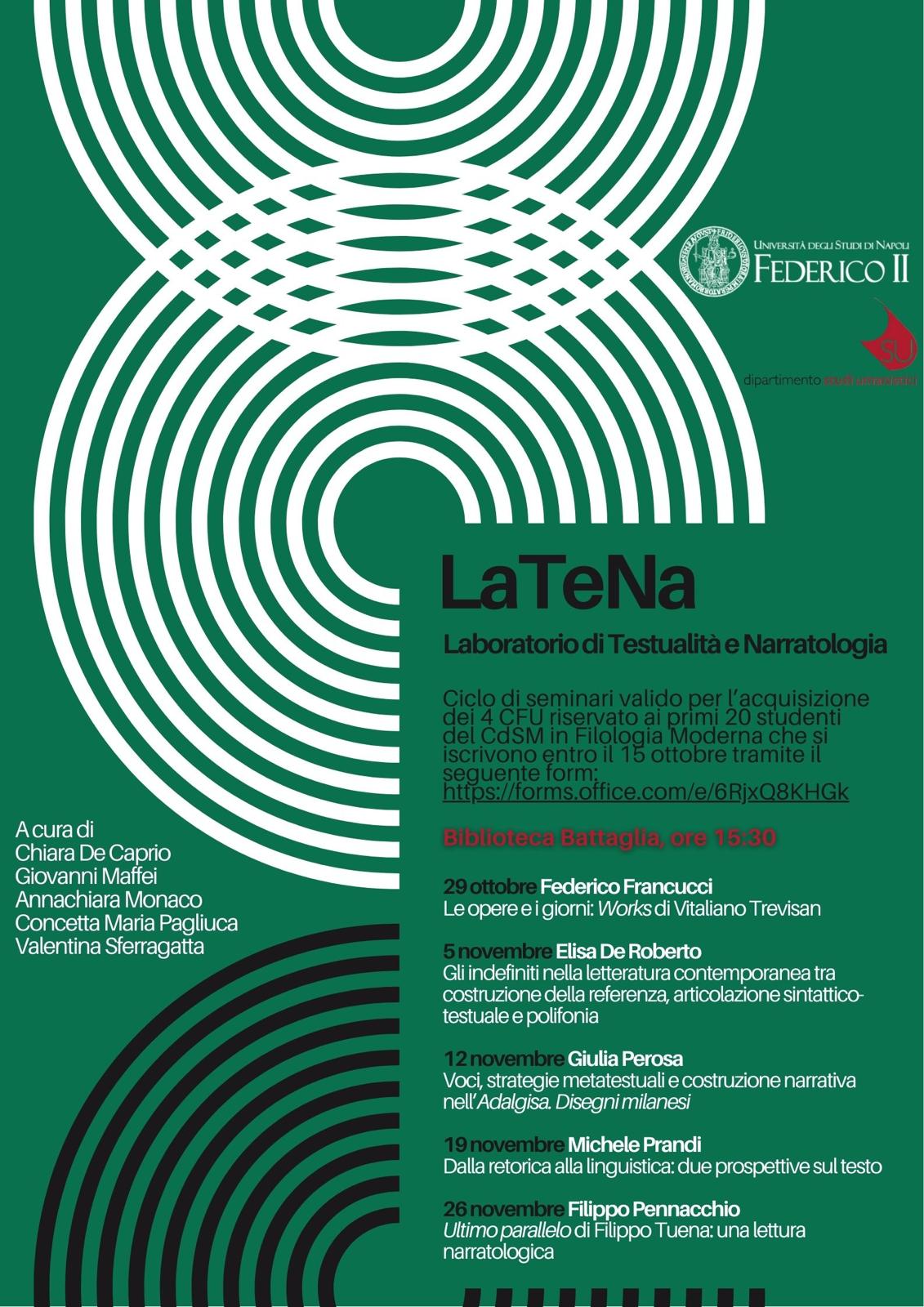 Immagine copertina dell'articolo Ciclo di seminari “LaTeNa Laboratorio di Testualità e Narratologia”